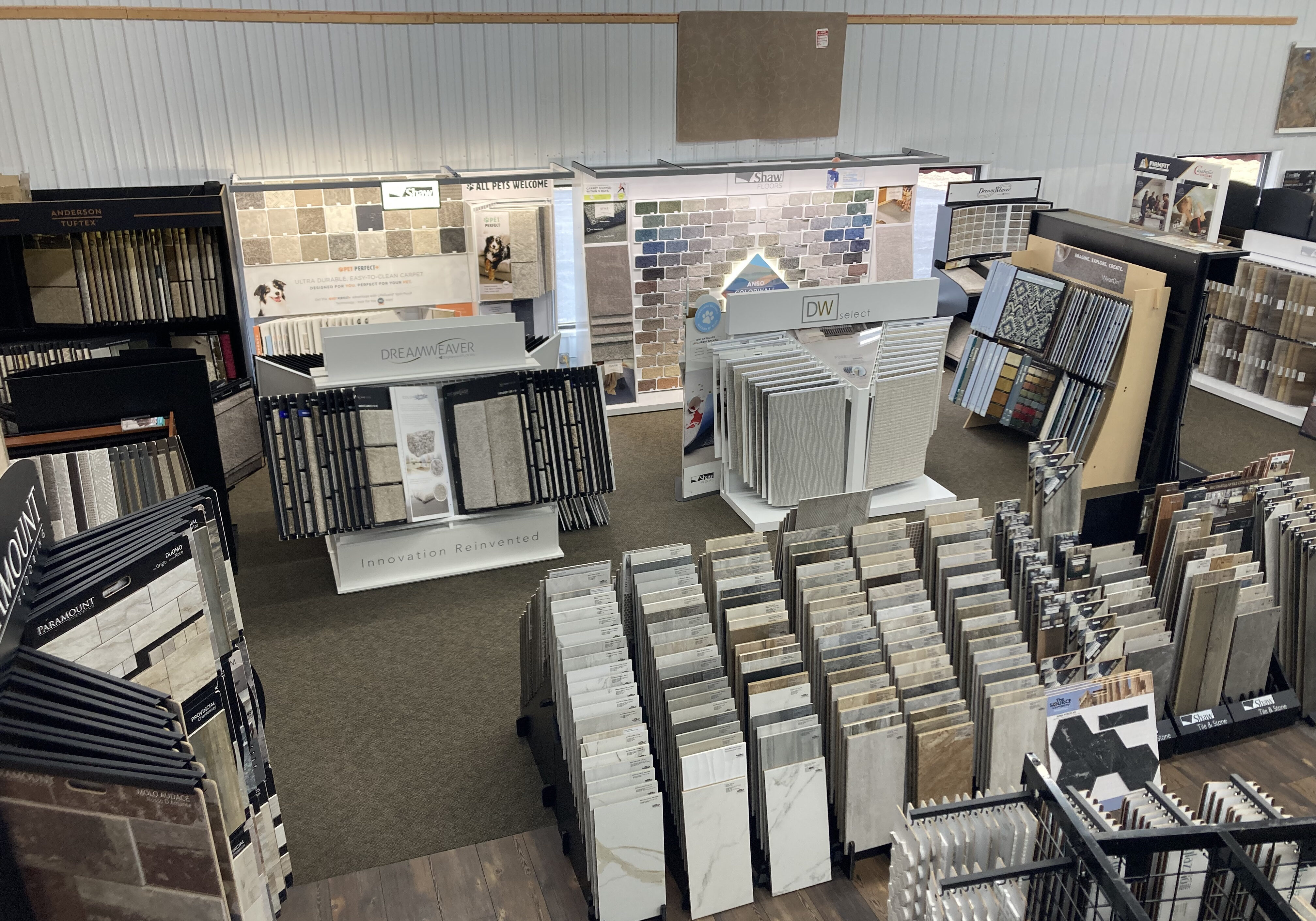 Variety of flooring products at showroom | Demotte Carpet Inc.